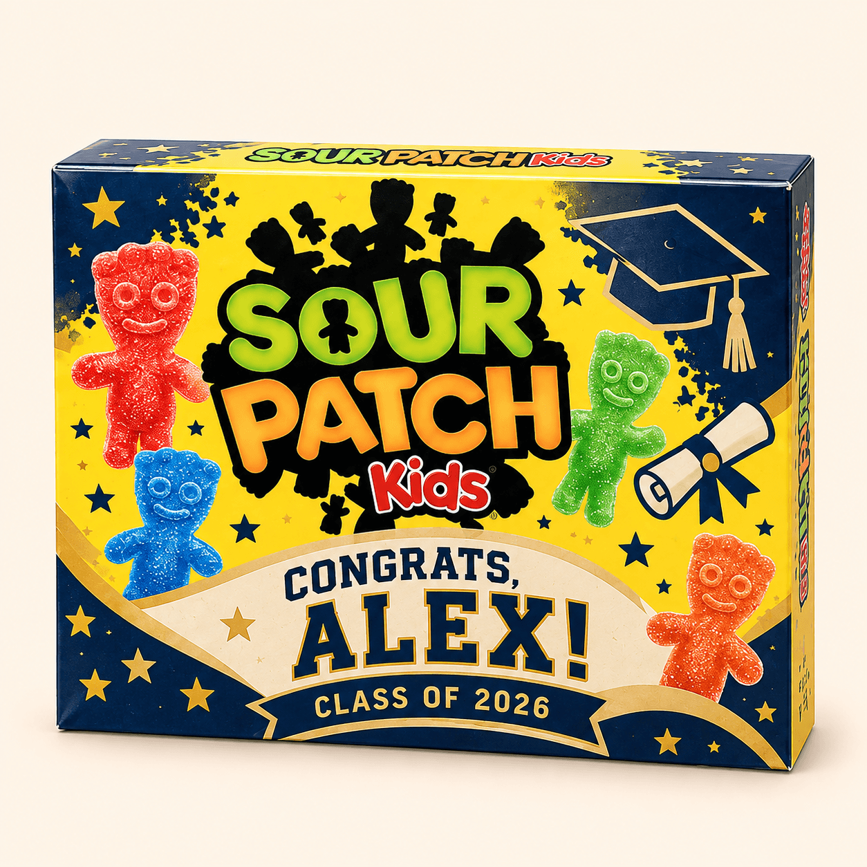 Sample Sour Patch Kids graduation box