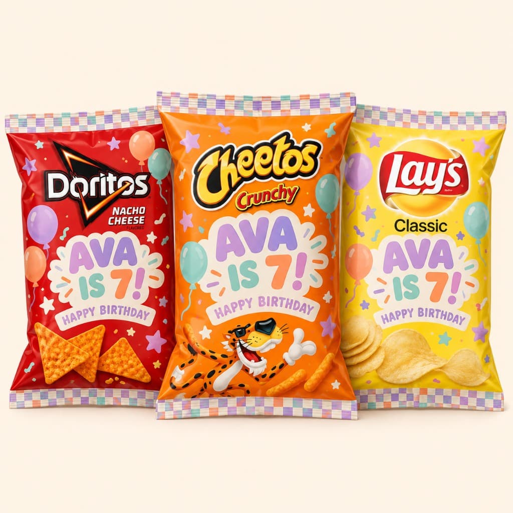 Sample mockup of Birthday Chip Bags