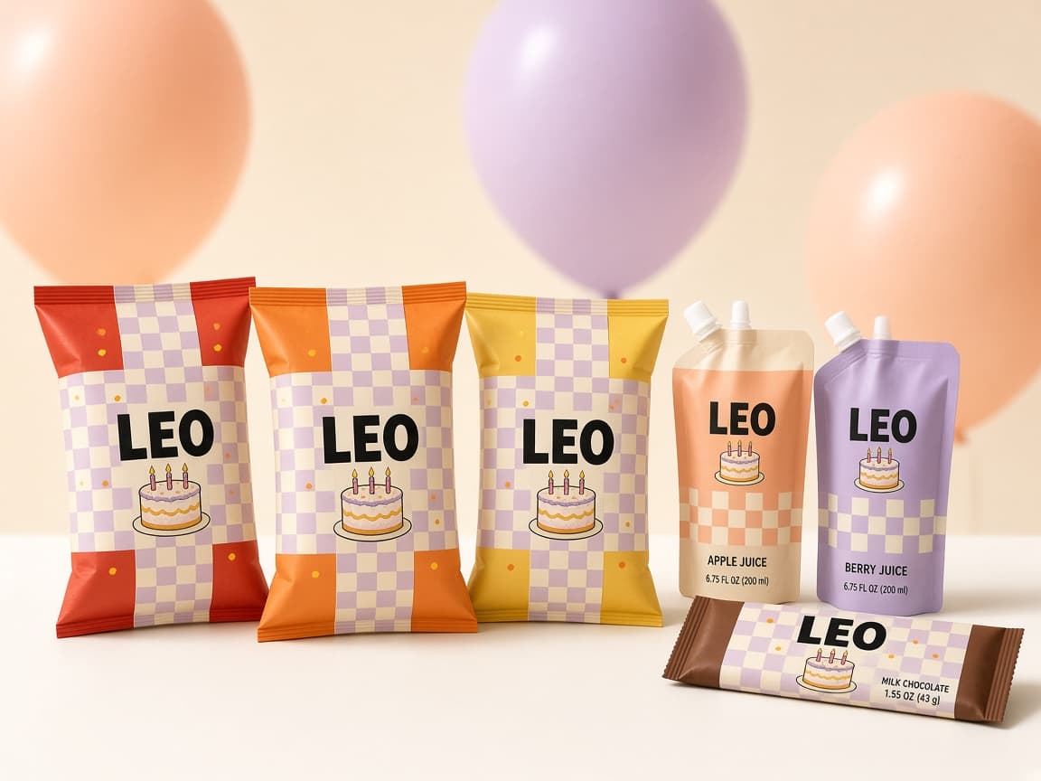 Sample mockup of personalized party favors with a custom name