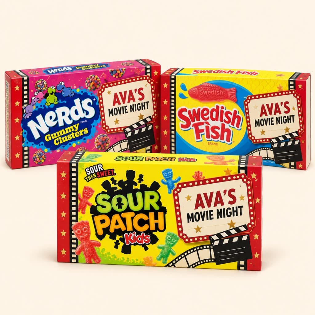 Sample mockup of Movie Night Candy Boxes