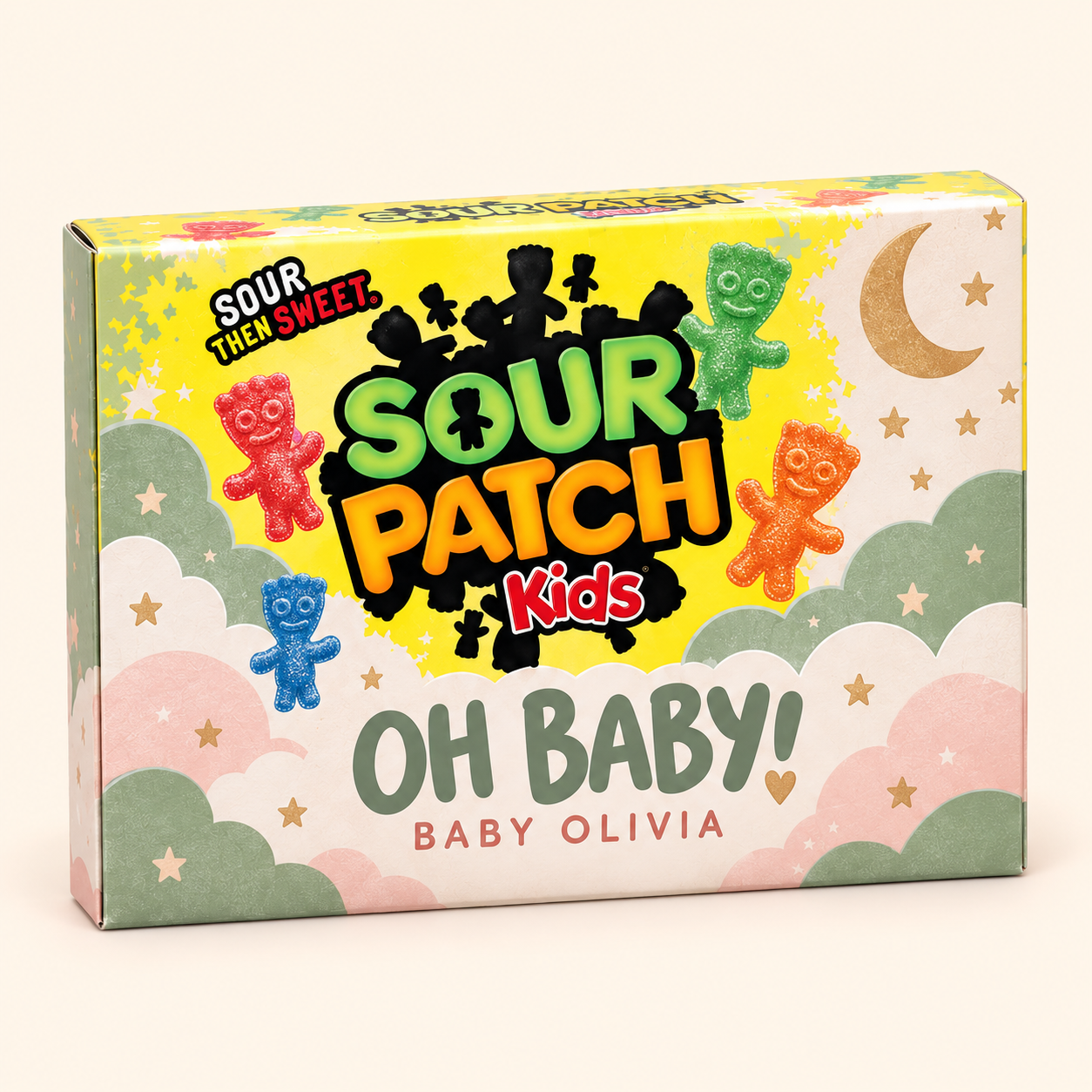 Sample Sour Patch Kids baby shower box