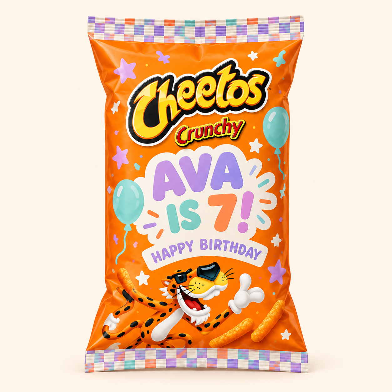 Sample Cheetos birthday chip bag